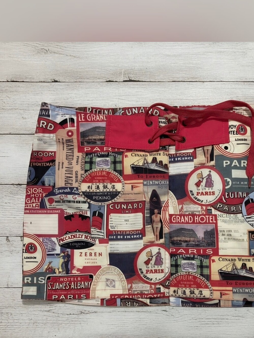 Charmante Swim Skirt S 6 Vintage Travel Passport Stamp Print Quick Dry Board Min